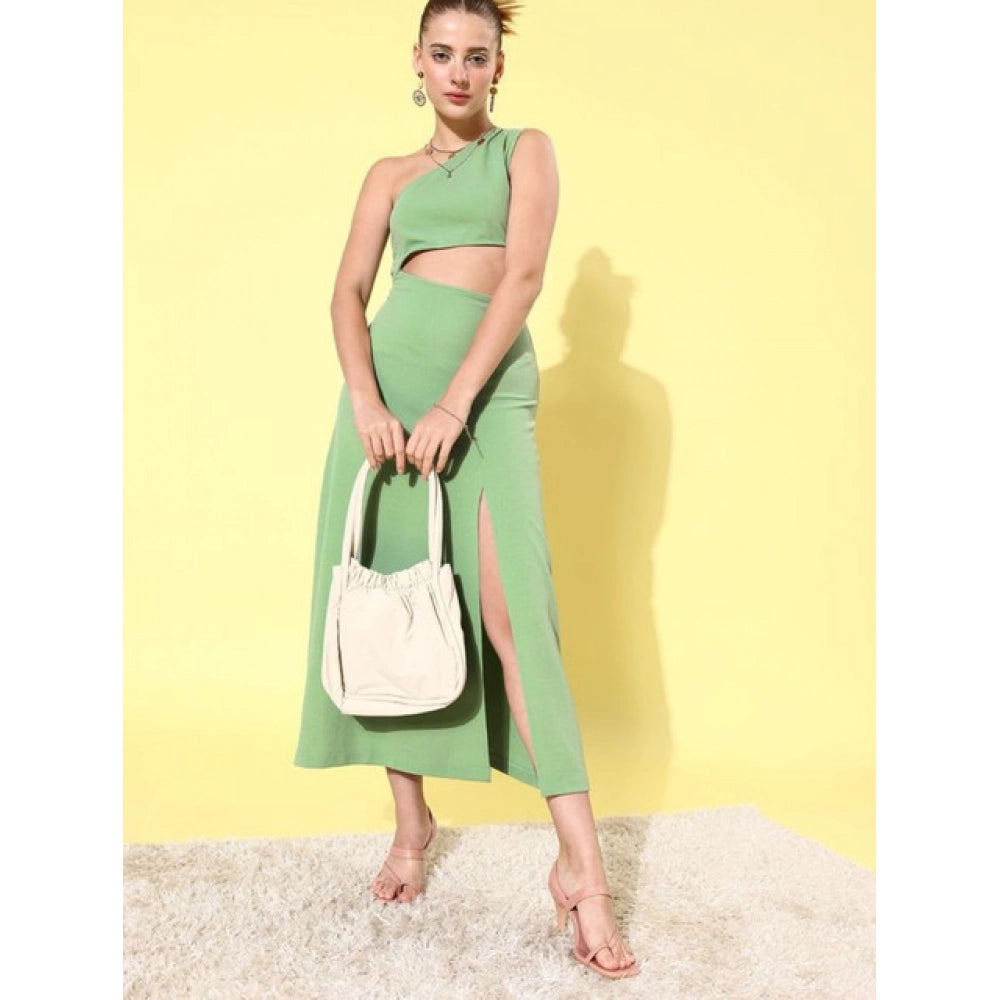 Vaystra Polyester Lycra Solid Sleeveless Dress – Green