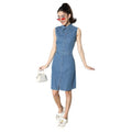 Vaystra Denim Solid Sleeveless Dress – Blue