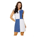 Vaystra Denim Color Blocking Sleeveless Dress – Blue