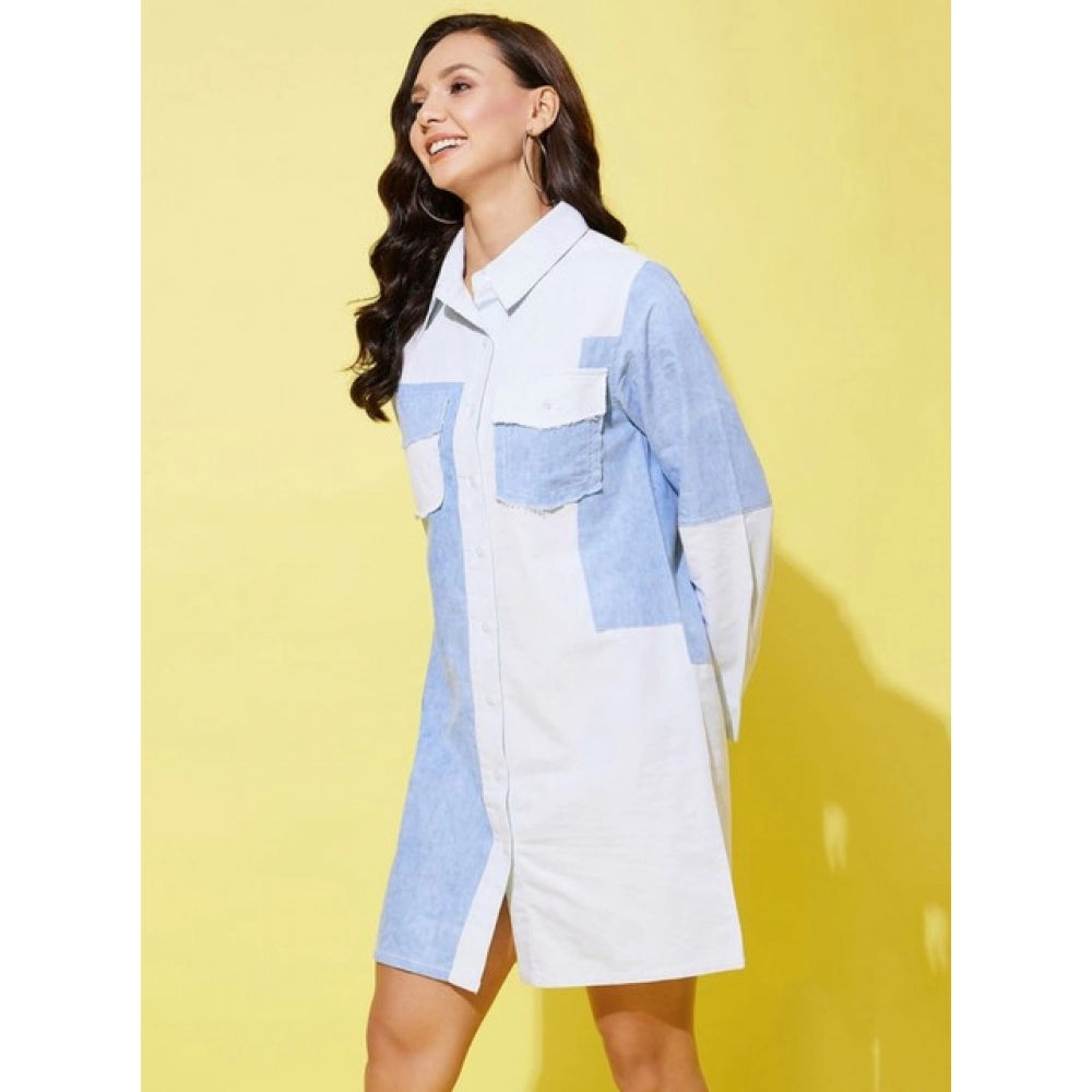 Vaystra Denim Solid Long Sleeves Dress – Blue