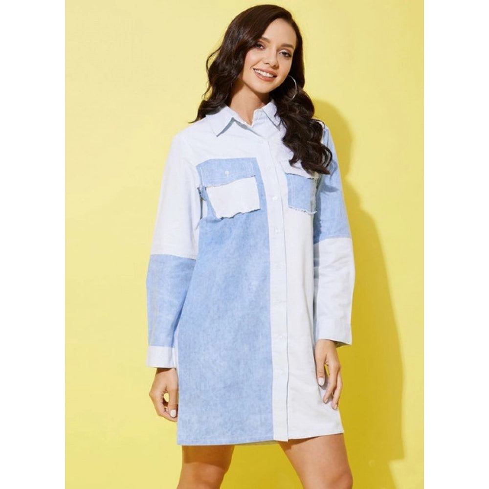 Vaystra Denim Solid Long Sleeves Dress – Blue