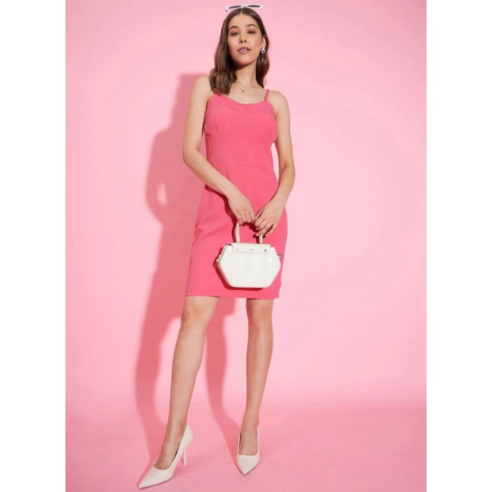 Vaystra Polyester Lycra Solid Shoulder Straps Dress – Pink