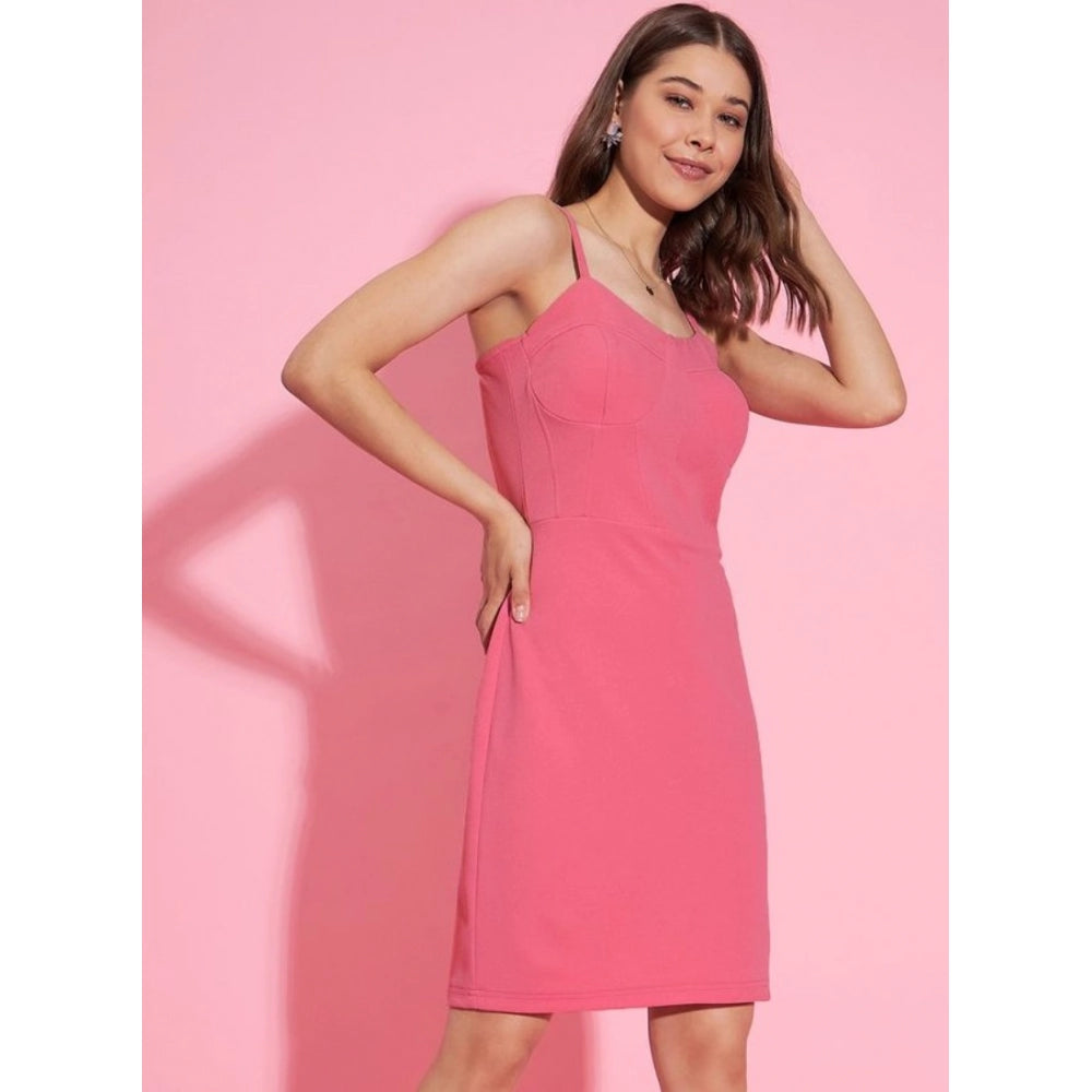 Vaystra Polyester Lycra Solid Shoulder Straps Dress – Pink