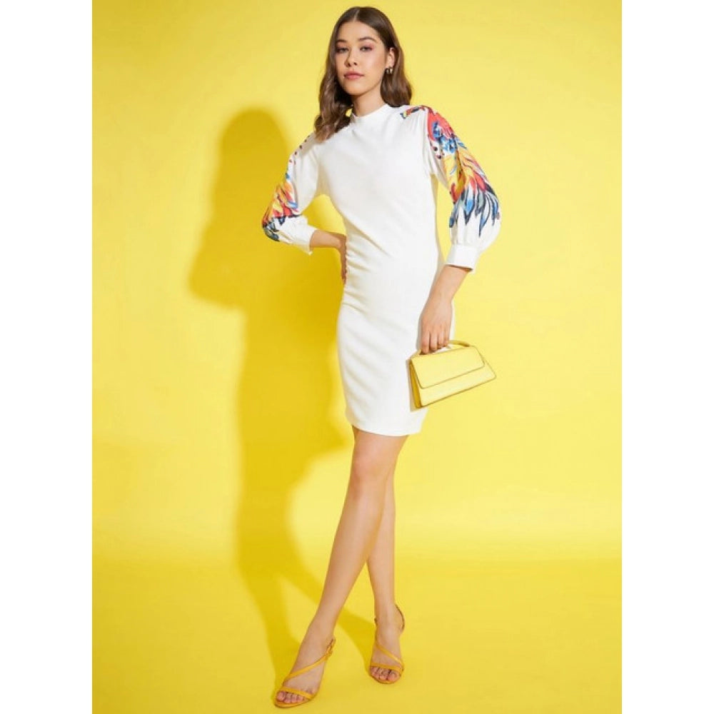 Vaystra Polyester Lycra Printed Long Sleeve Dress – Multicolor