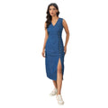 Vaystra Denim Solid Sleeveless Dress – Blue