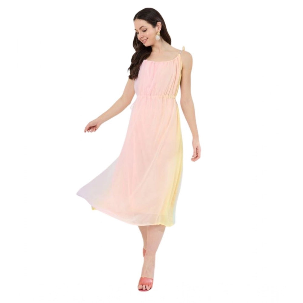 Vaystra Georgette Ombre Sleeveless Dress – Peach
