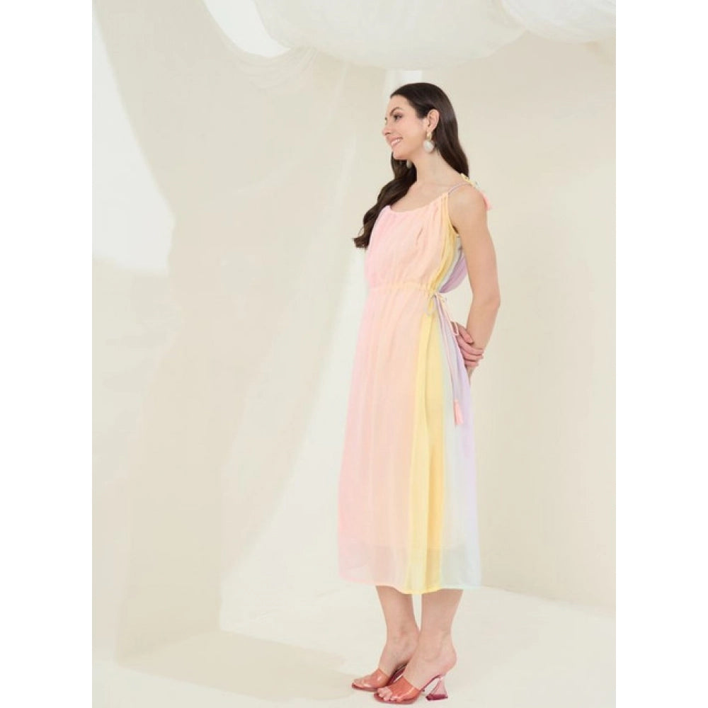 Vaystra Georgette Ombre Sleeveless Dress – Peach