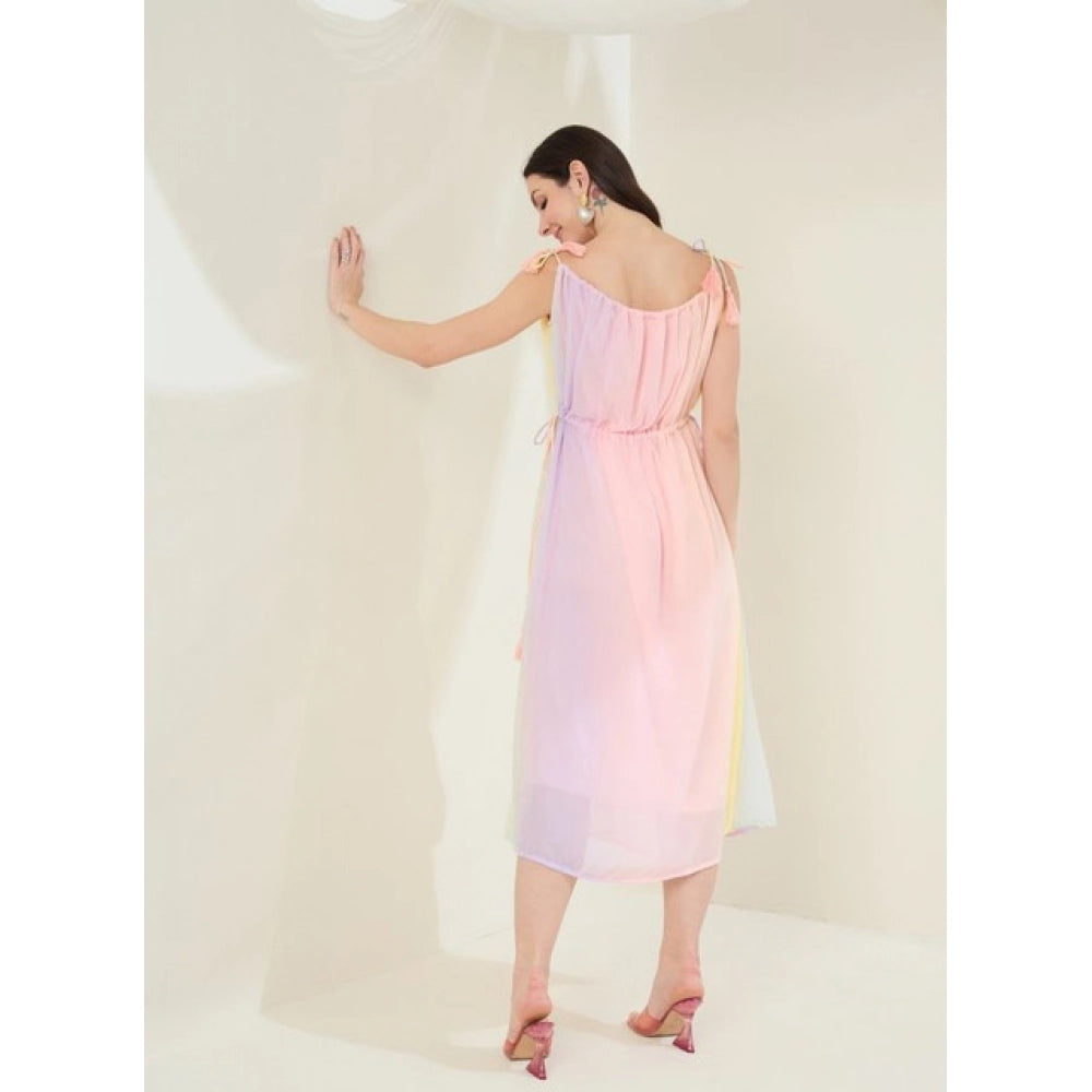 Vaystra Georgette Ombre Sleeveless Dress – Peach