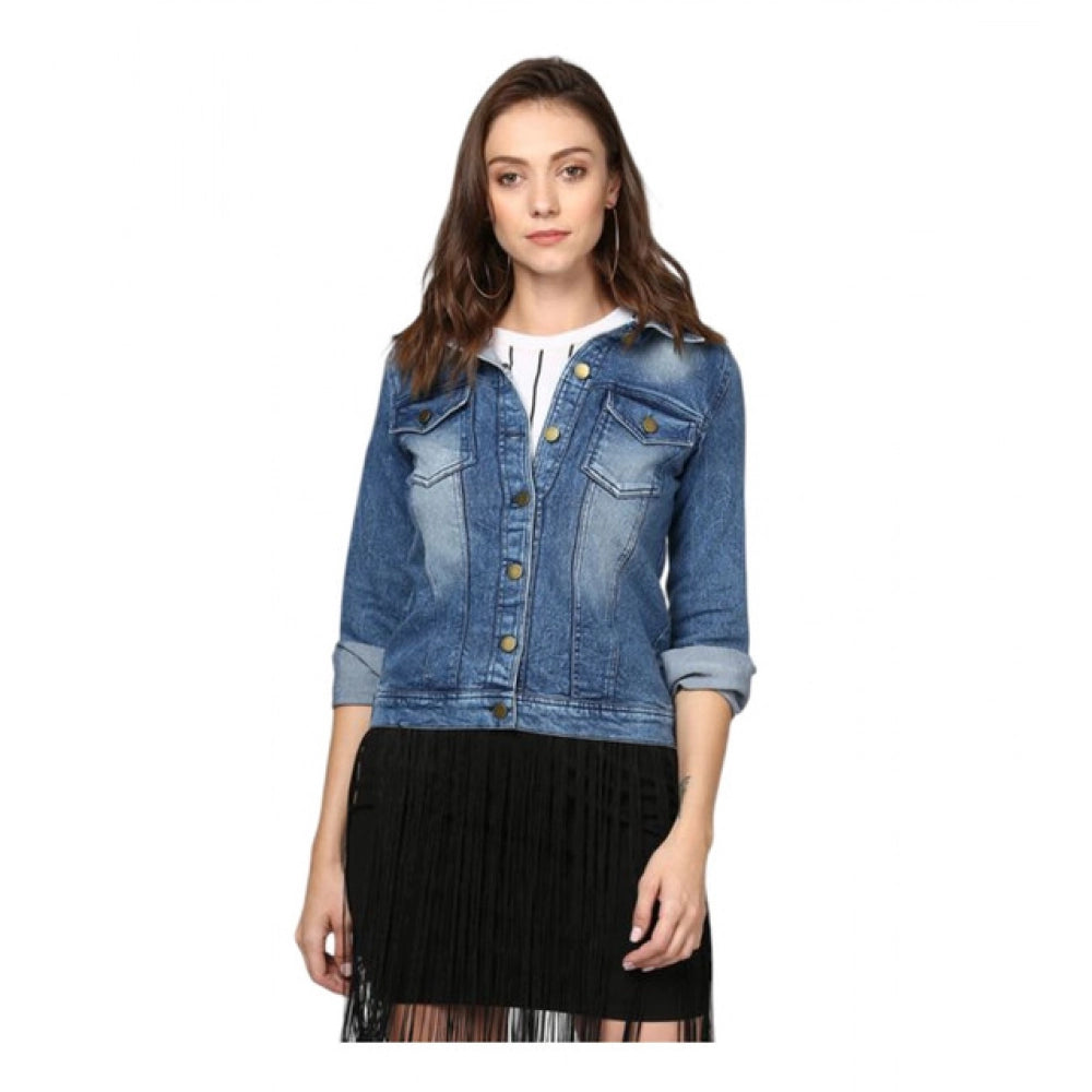Vaystra Denim Washed Long Sleeves Jacket – Blue