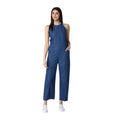 Vaystra Denim Solid Sleeveless Jumpsuit – Blue