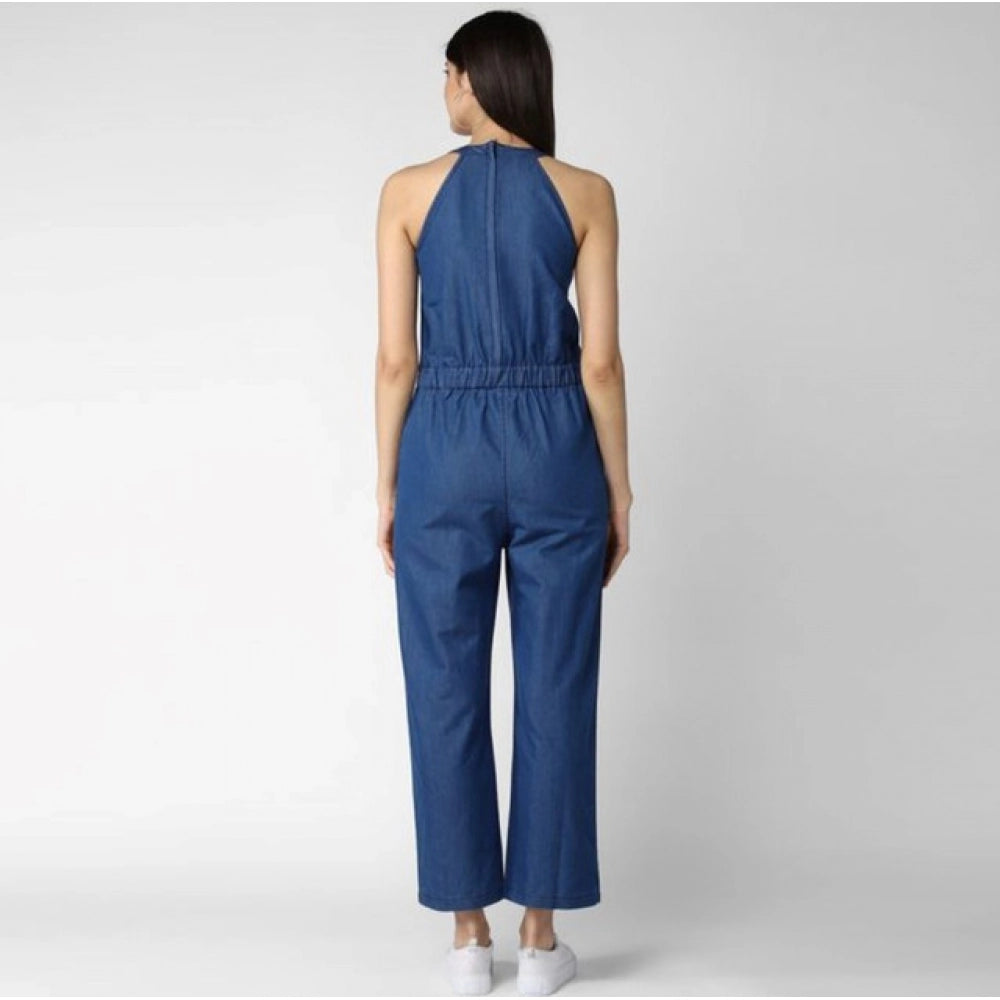 Vaystra Denim Solid Sleeveless Jumpsuit – Blue