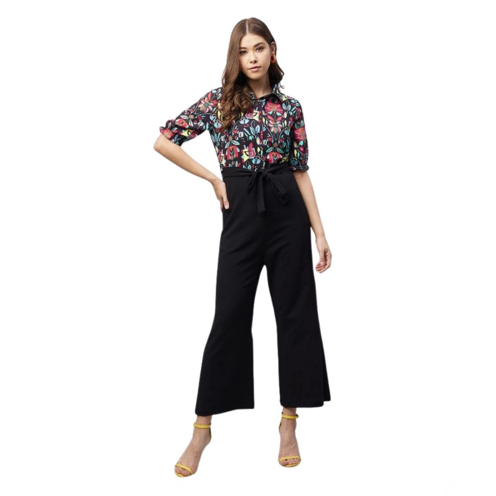 Vaystra Polyester Floral Short Sleeve Jumpsuit – Multicolor