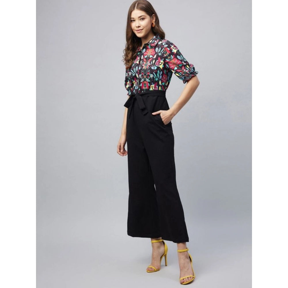Vaystra Polyester Floral Short Sleeve Jumpsuit – Multicolor