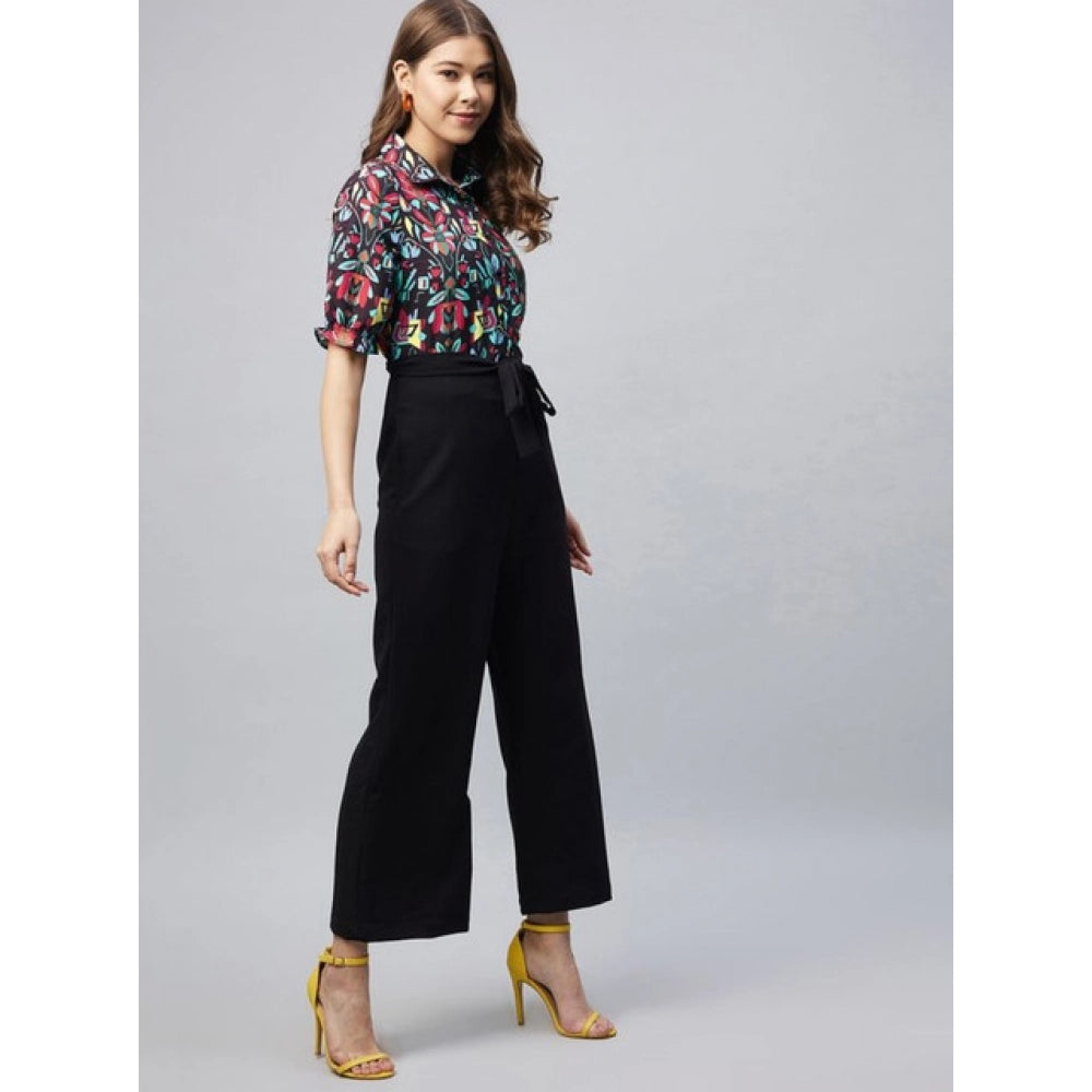 Vaystra Polyester Floral Short Sleeve Jumpsuit – Multicolor