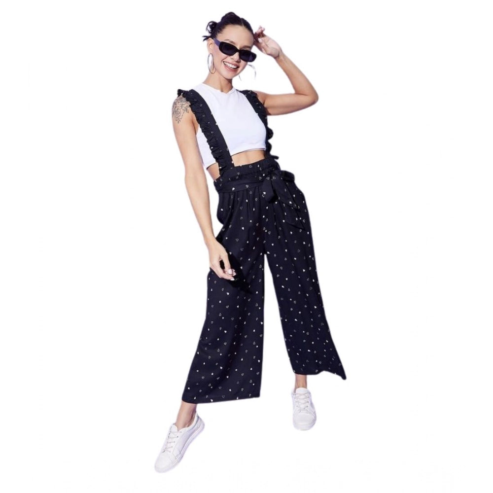 Vaystra Rayon Pinafore Shoulder Straps Jumpsuit – Black