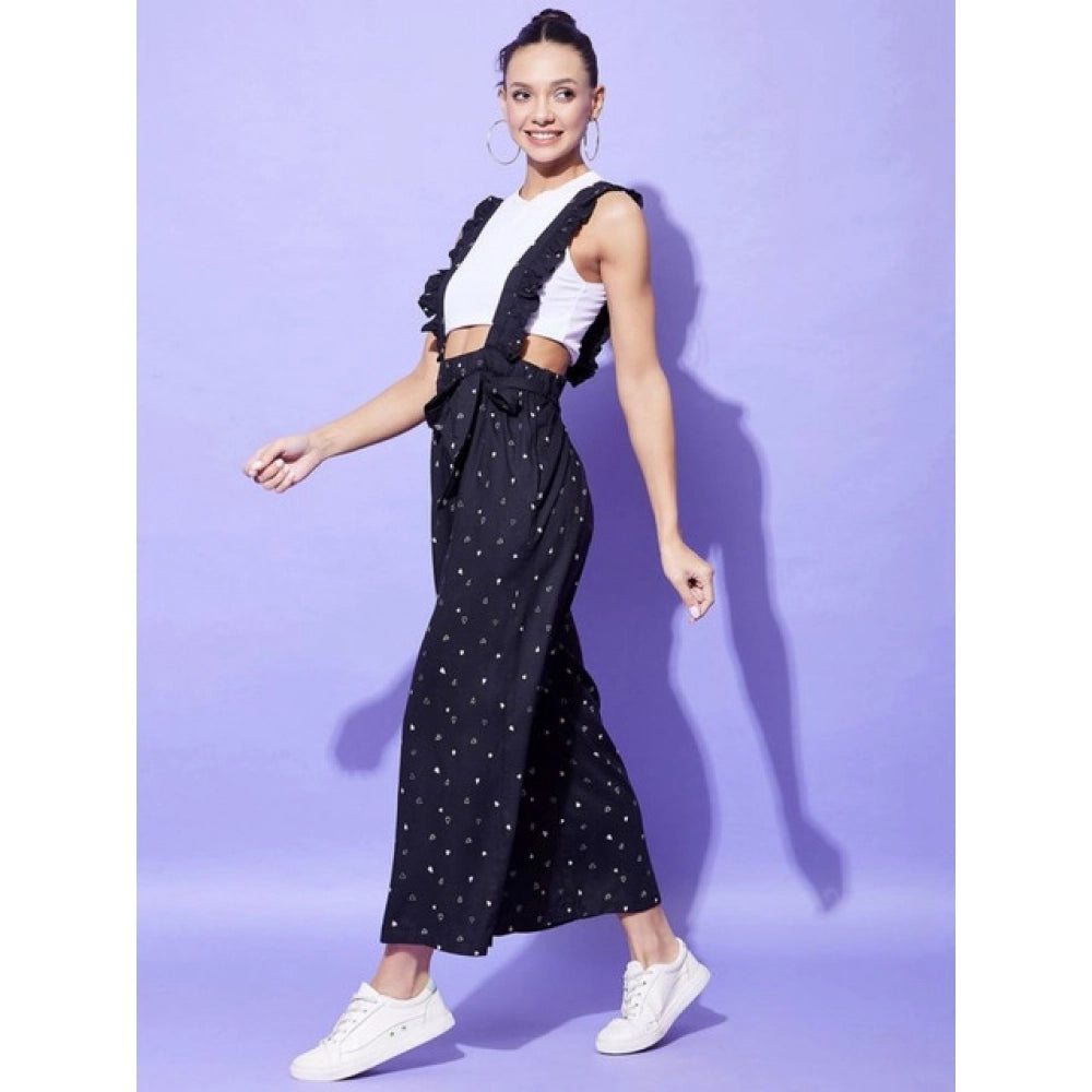 Vaystra Rayon Pinafore Shoulder Straps Jumpsuit – Black