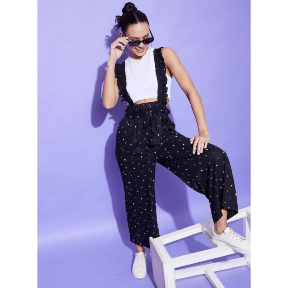 Vaystra Rayon Pinafore Shoulder Straps Jumpsuit – Black