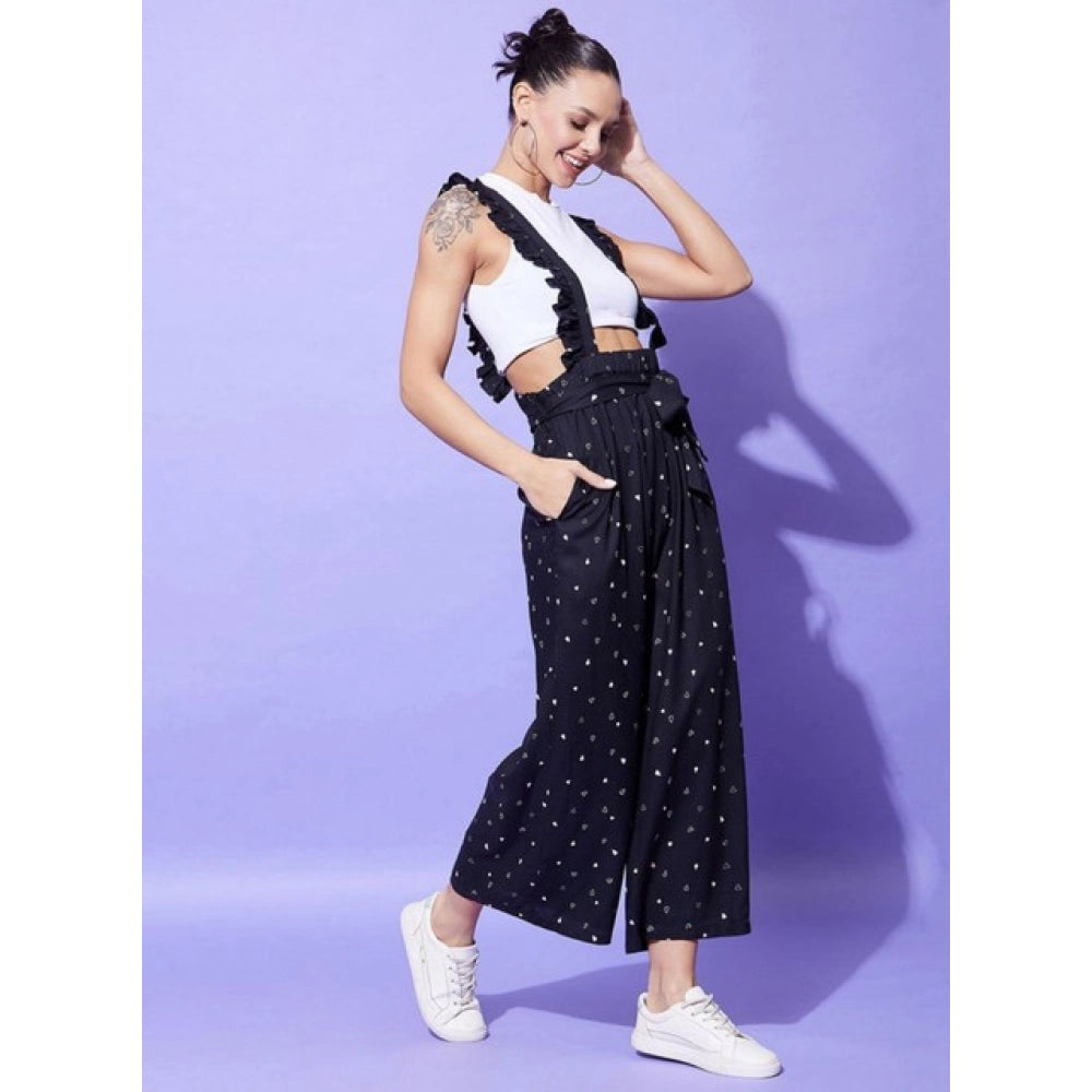 Vaystra Rayon Pinafore Shoulder Straps Jumpsuit – Black