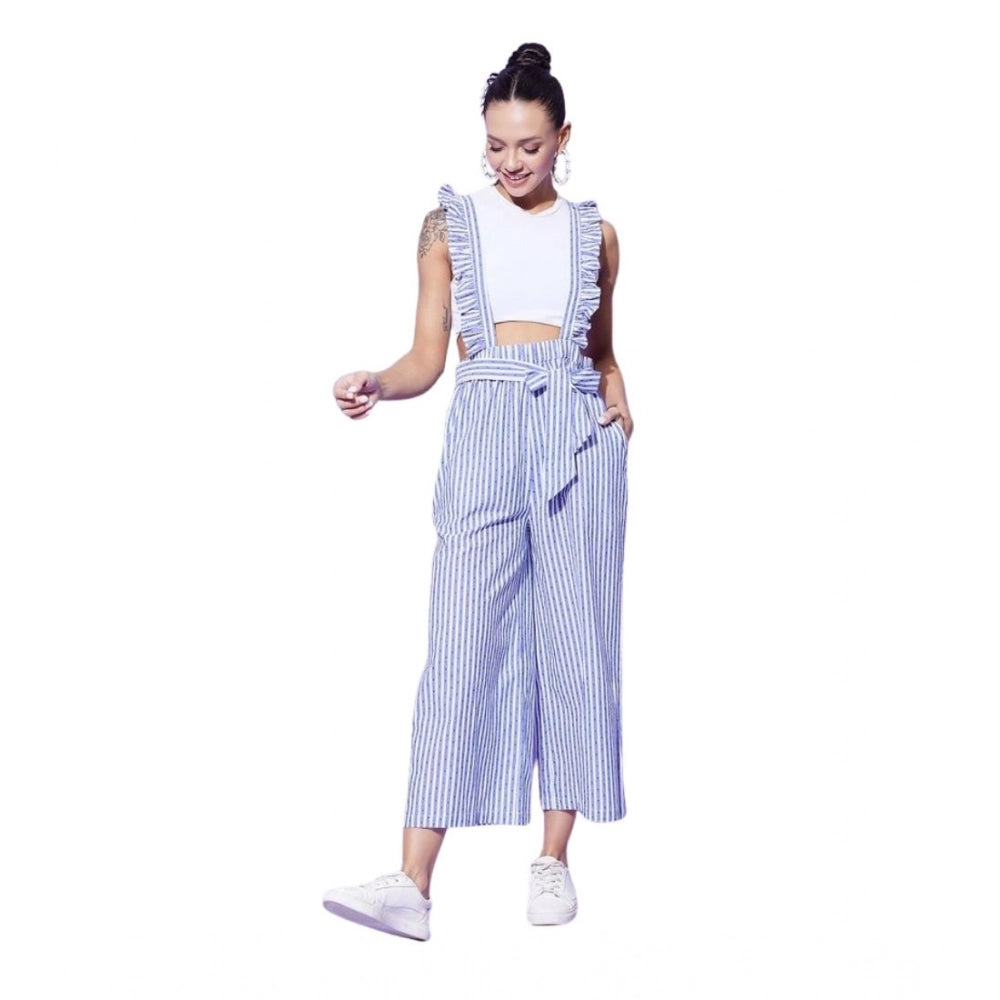 Vaystra Cotton Pinafore Shoulder Straps Jumpsuit – Light Blue