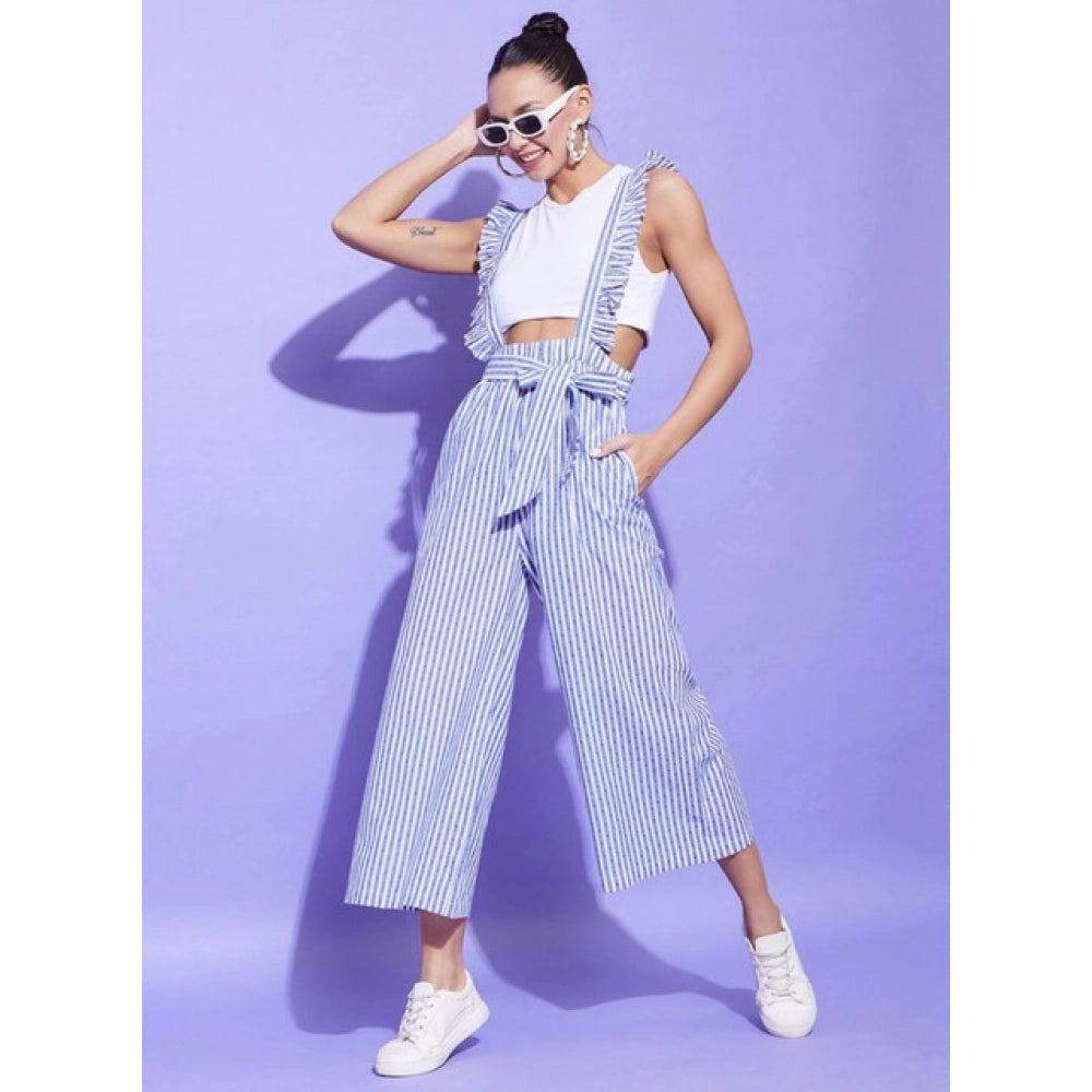 Vaystra Cotton Pinafore Shoulder Straps Jumpsuit – Light Blue