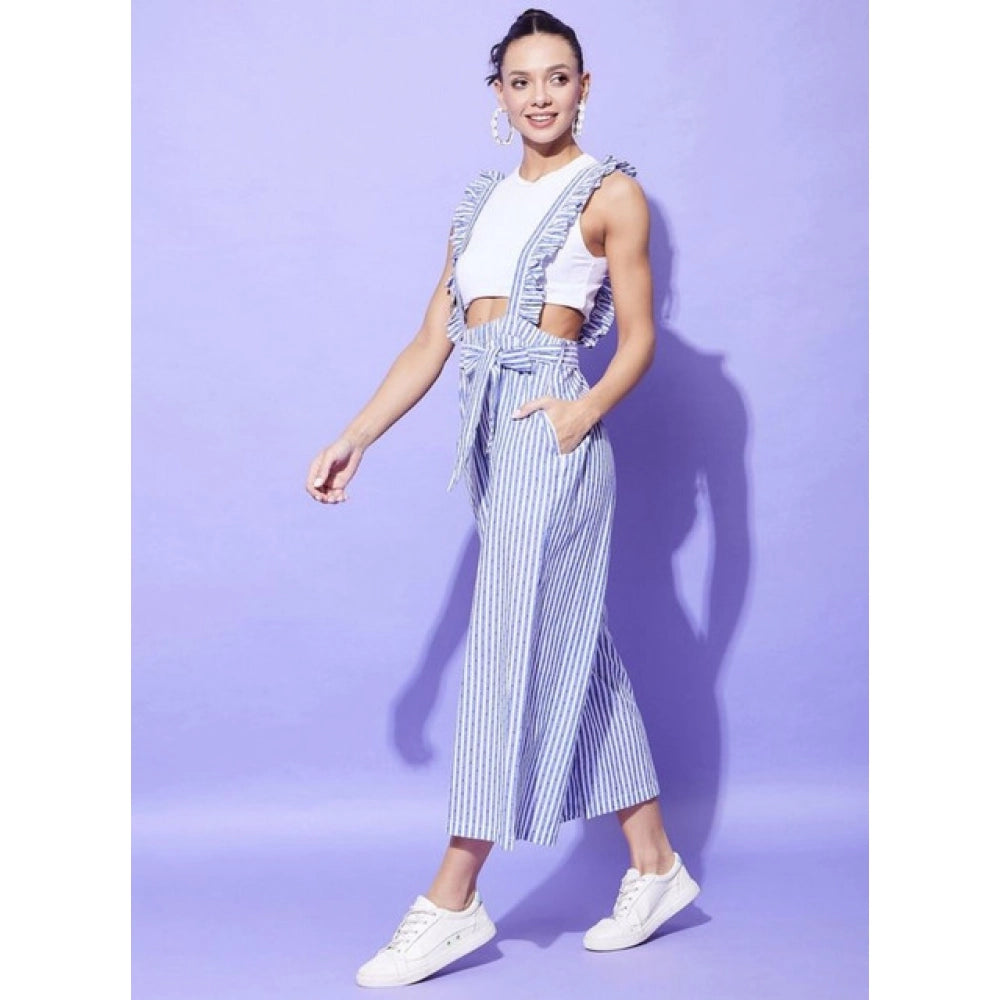 Vaystra Cotton Pinafore Shoulder Straps Jumpsuit – Light Blue