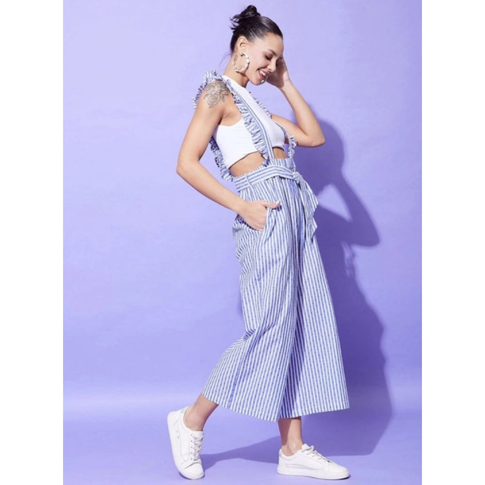 Vaystra Cotton Pinafore Shoulder Straps Jumpsuit – Light Blue