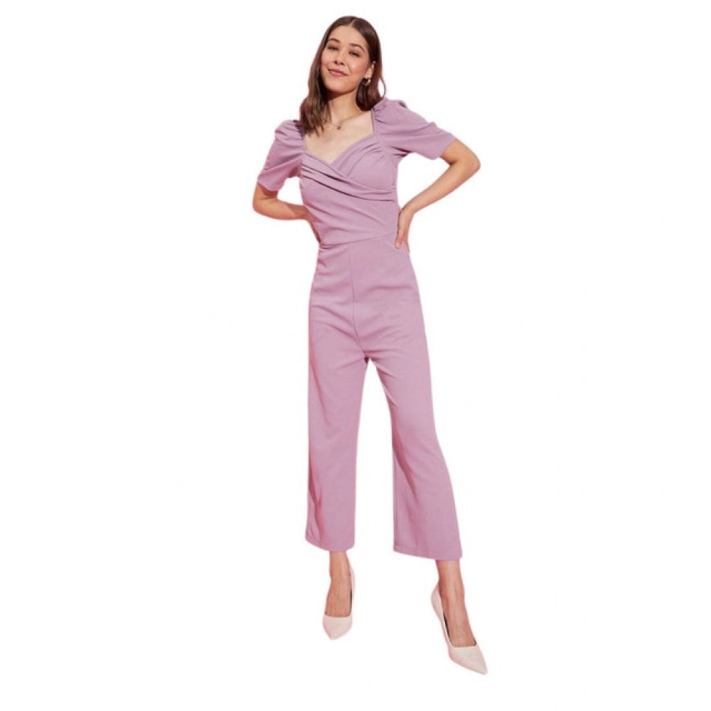 Vaystra Polyester Lycra Solid Puff Sleeve Jumpsuit – Lavender