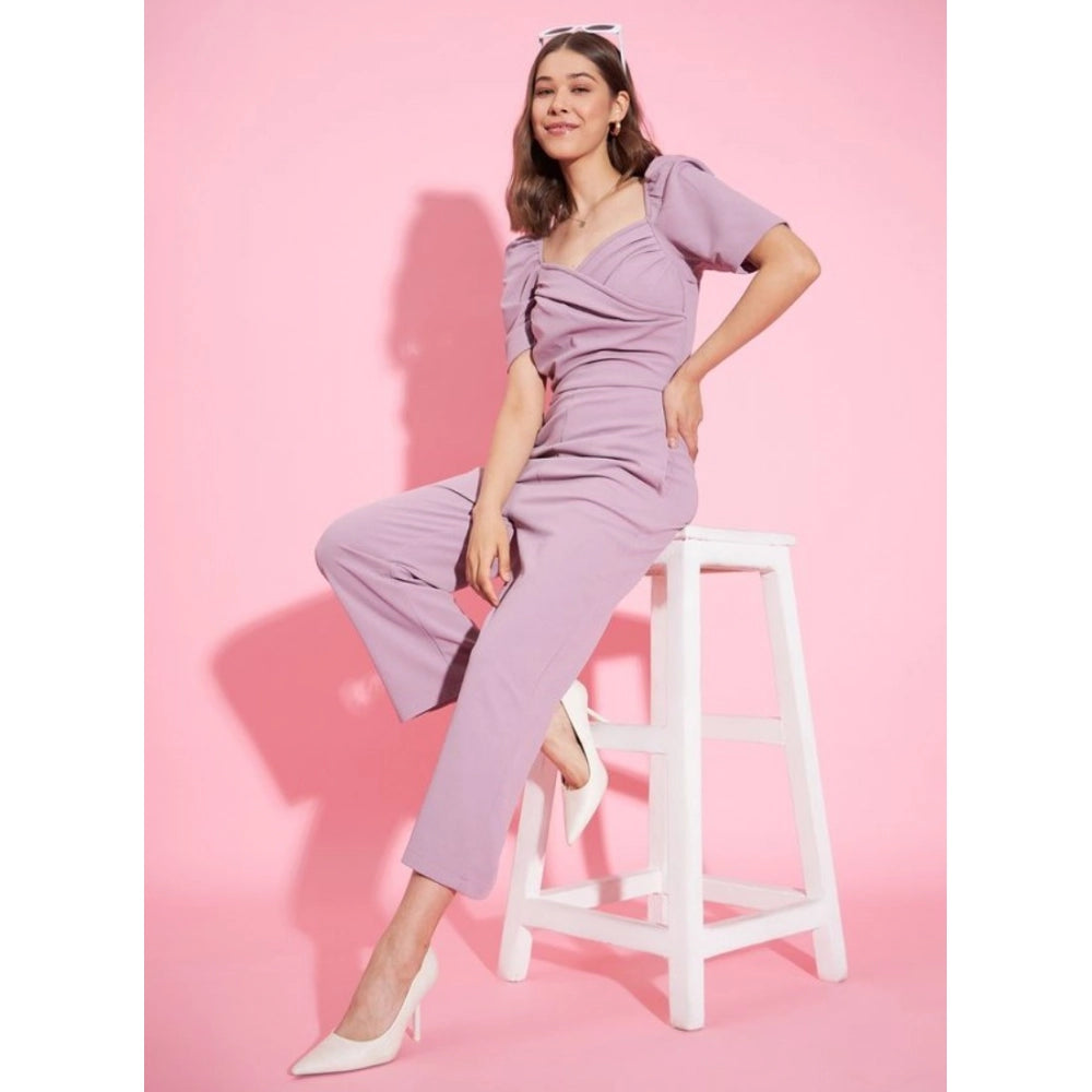 Vaystra Polyester Lycra Solid Puff Sleeve Jumpsuit – Lavender