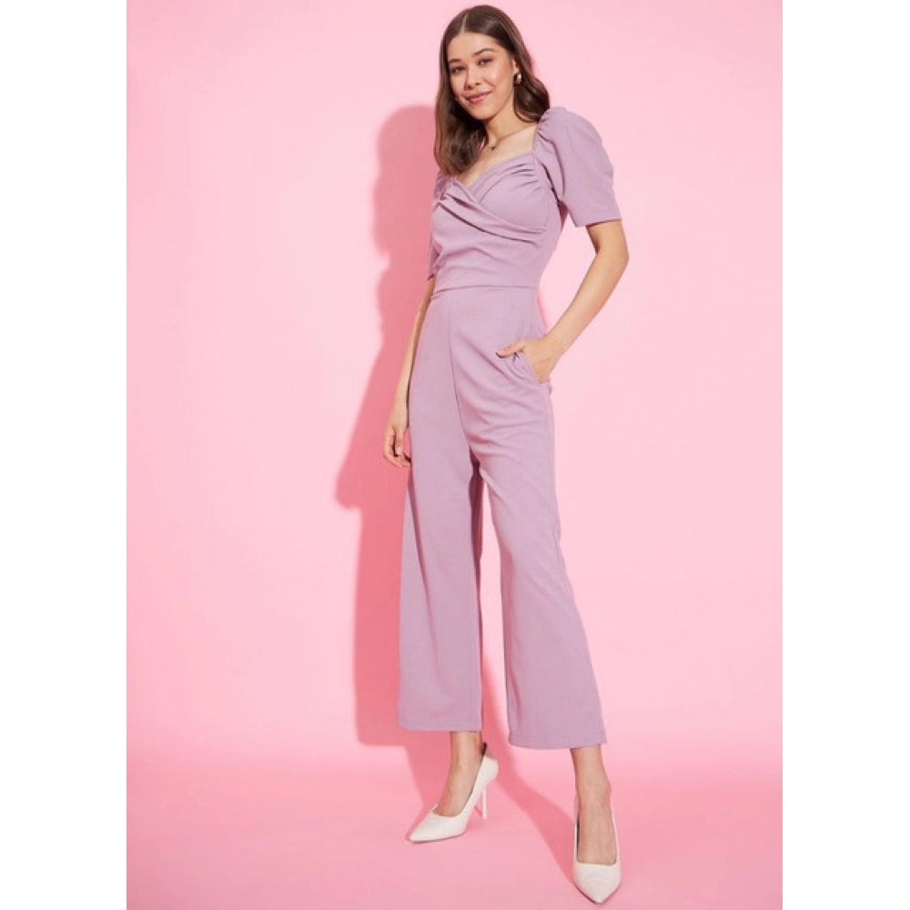 Vaystra Polyester Lycra Solid Puff Sleeve Jumpsuit – Lavender