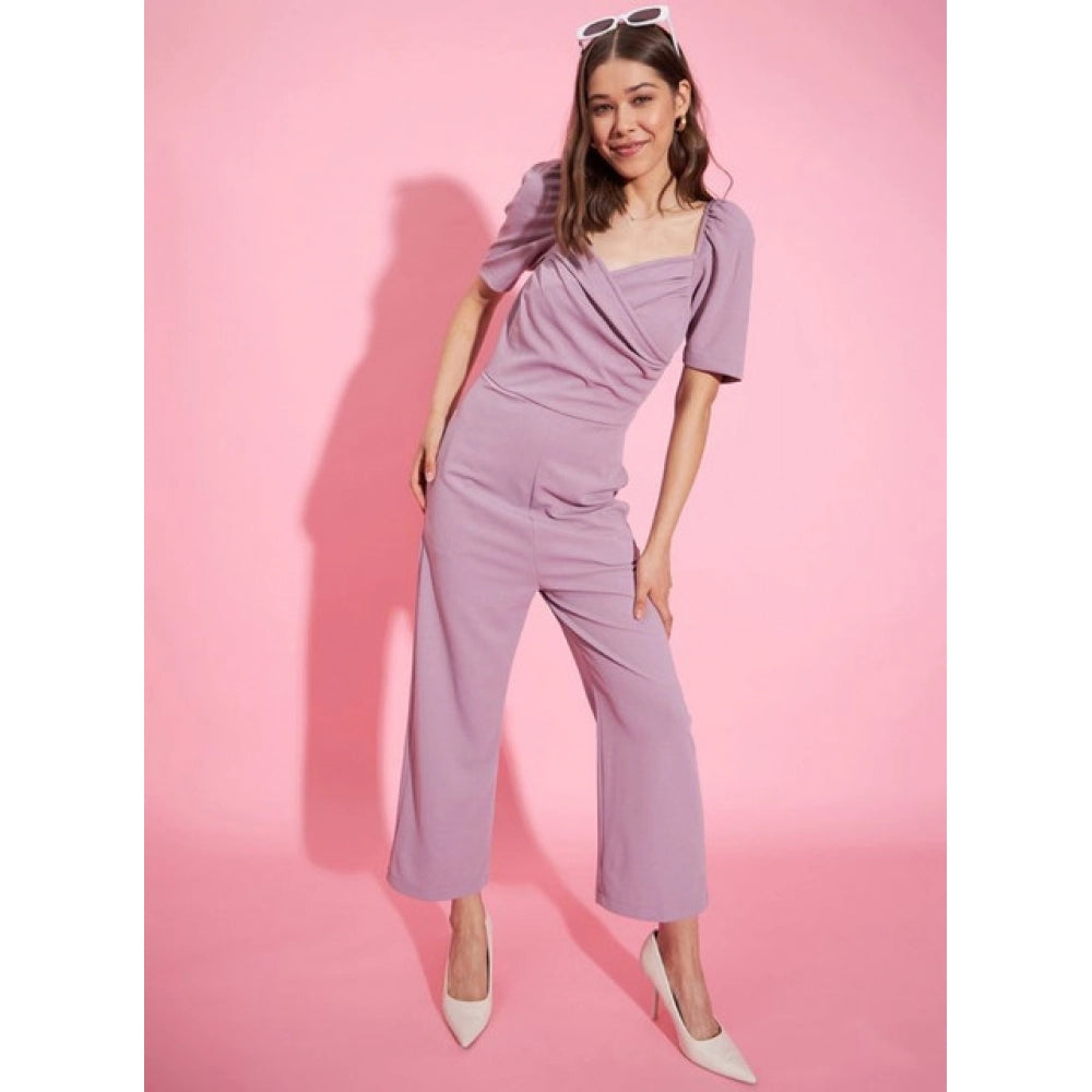 Vaystra Polyester Lycra Solid Puff Sleeve Jumpsuit – Lavender
