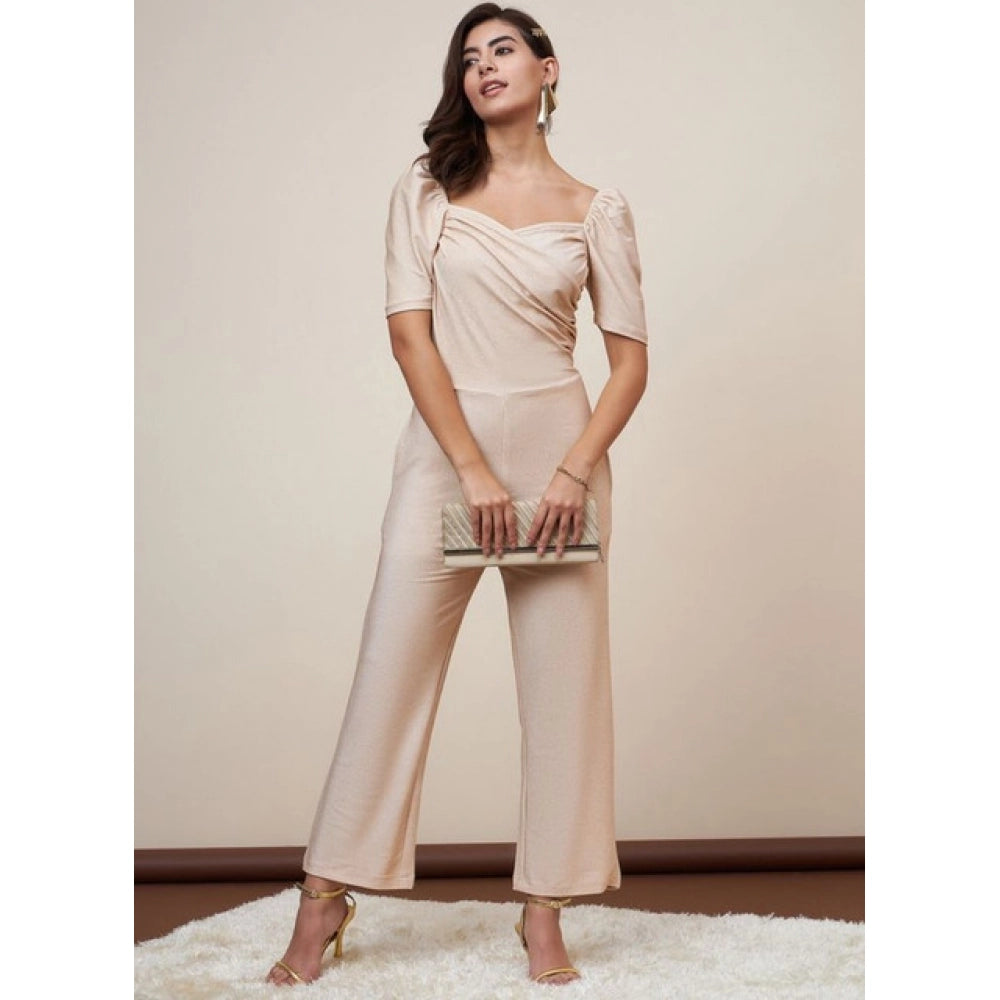 Vaystra Polyester Shimmer Self Design Short Sleeve Jumpsuit – Gold