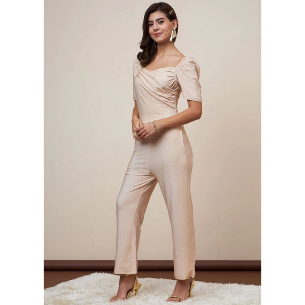 Vaystra Polyester Shimmer Self Design Short Sleeve Jumpsuit – Gold