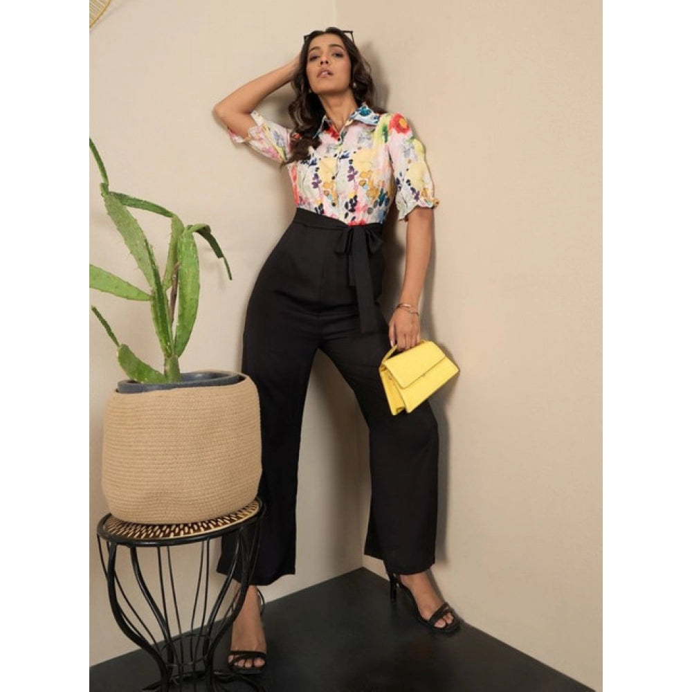 Vaystra Polyester Floral Half Sleeves Jumpsuit – Multicolor