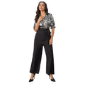 Vaystra Satin And Polyester Floral Half Sleeves Jumpsuit – Grey-Black