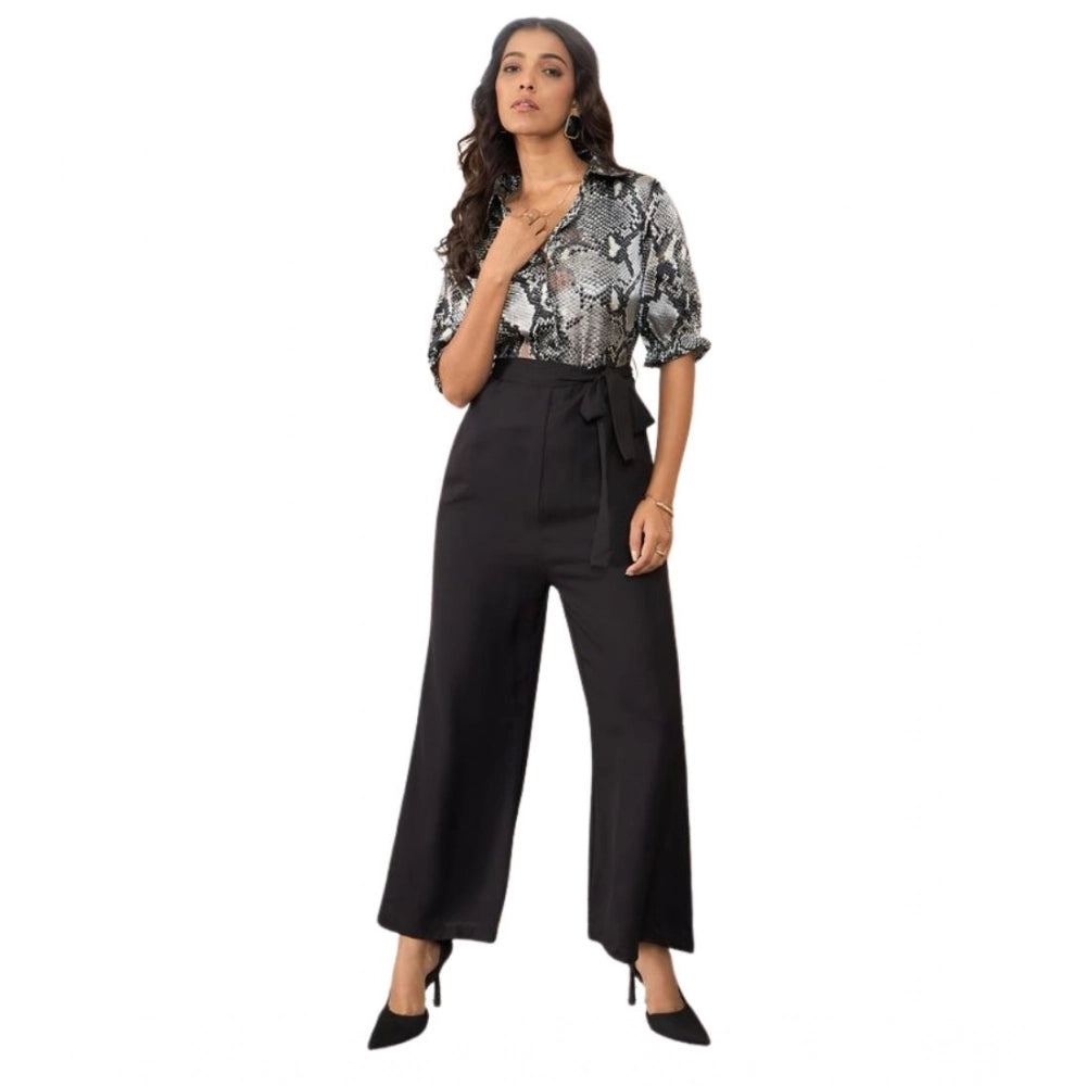 Vaystra Satin And Polyester Floral Half Sleeves Jumpsuit – Grey-Black