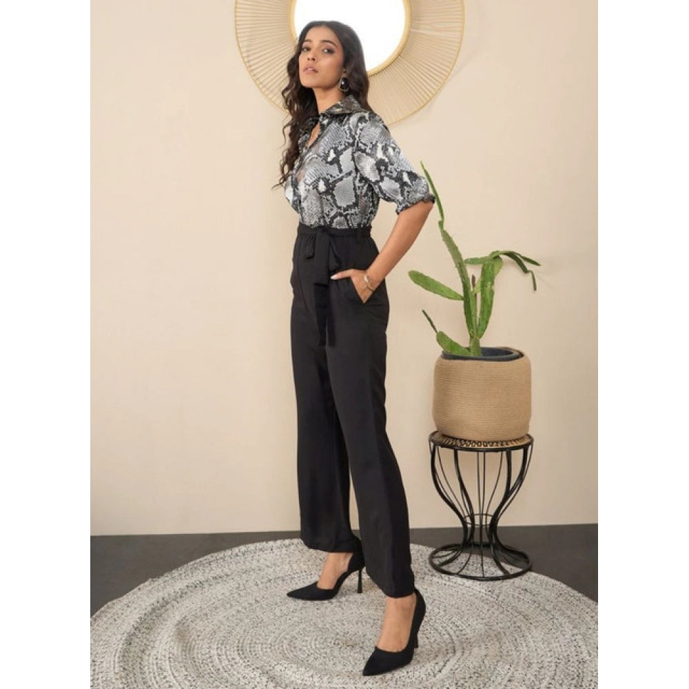 Vaystra Satin And Polyester Floral Half Sleeves Jumpsuit – Grey-Black