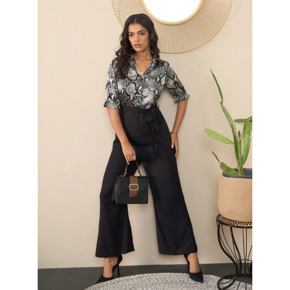 Vaystra Satin And Polyester Floral Half Sleeves Jumpsuit – Grey-Black