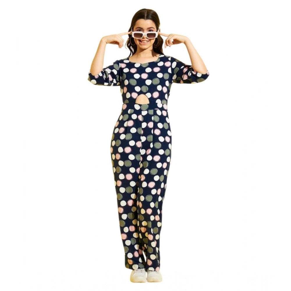 Vaystra Girl's Cotton Polka 3-4th Sleeve Jumpsuit – Multicolor