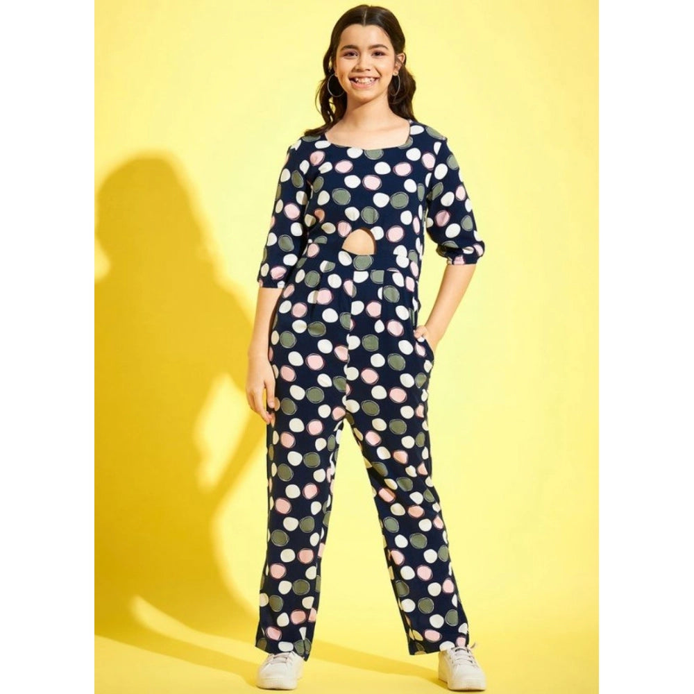 Vaystra Girl's Cotton Polka 3-4th Sleeve Jumpsuit – Multicolor