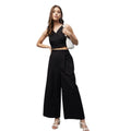 Vaystra Cotton Linen Solid Sleeveless Crop Top and Palazzo Set – Black