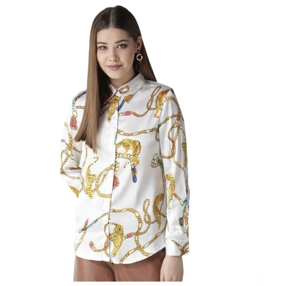 Vaystra Satin Printed Long Sleeves Shirt – White-Gold