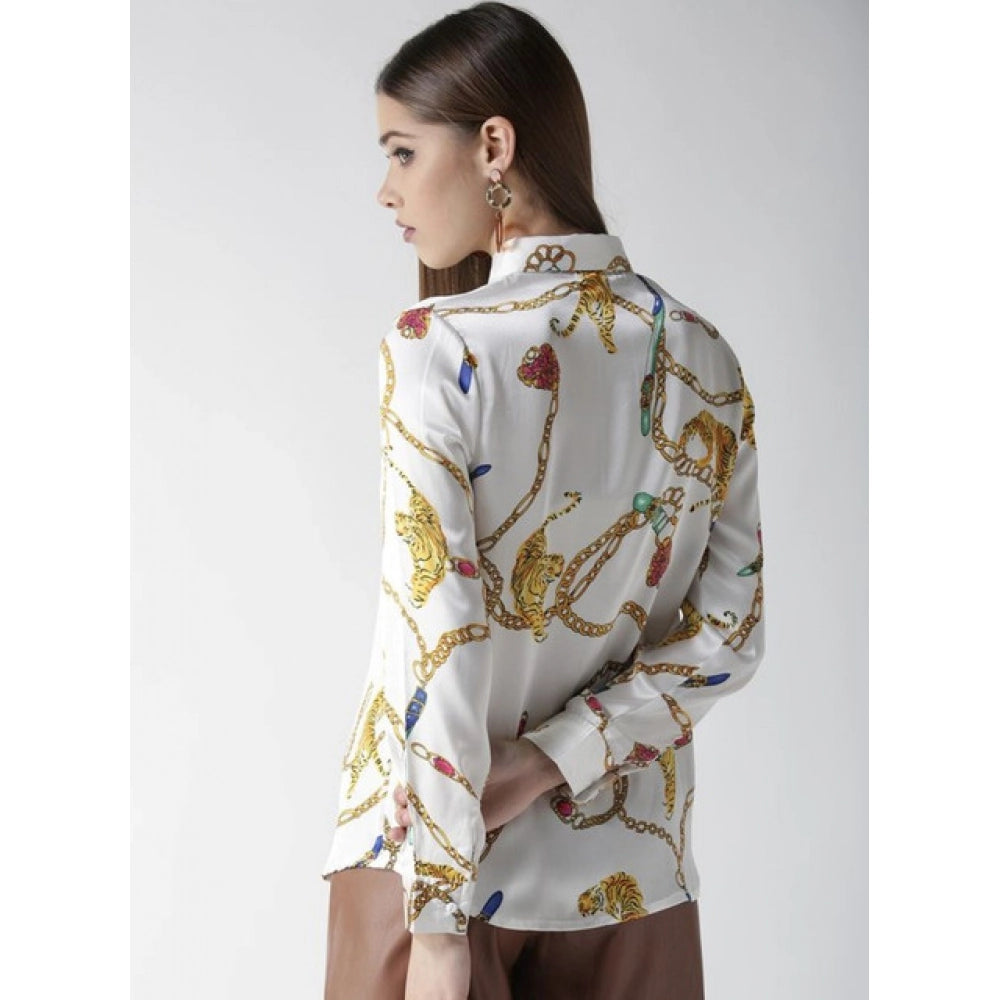 Vaystra Satin Printed Long Sleeves Shirt – White-Gold