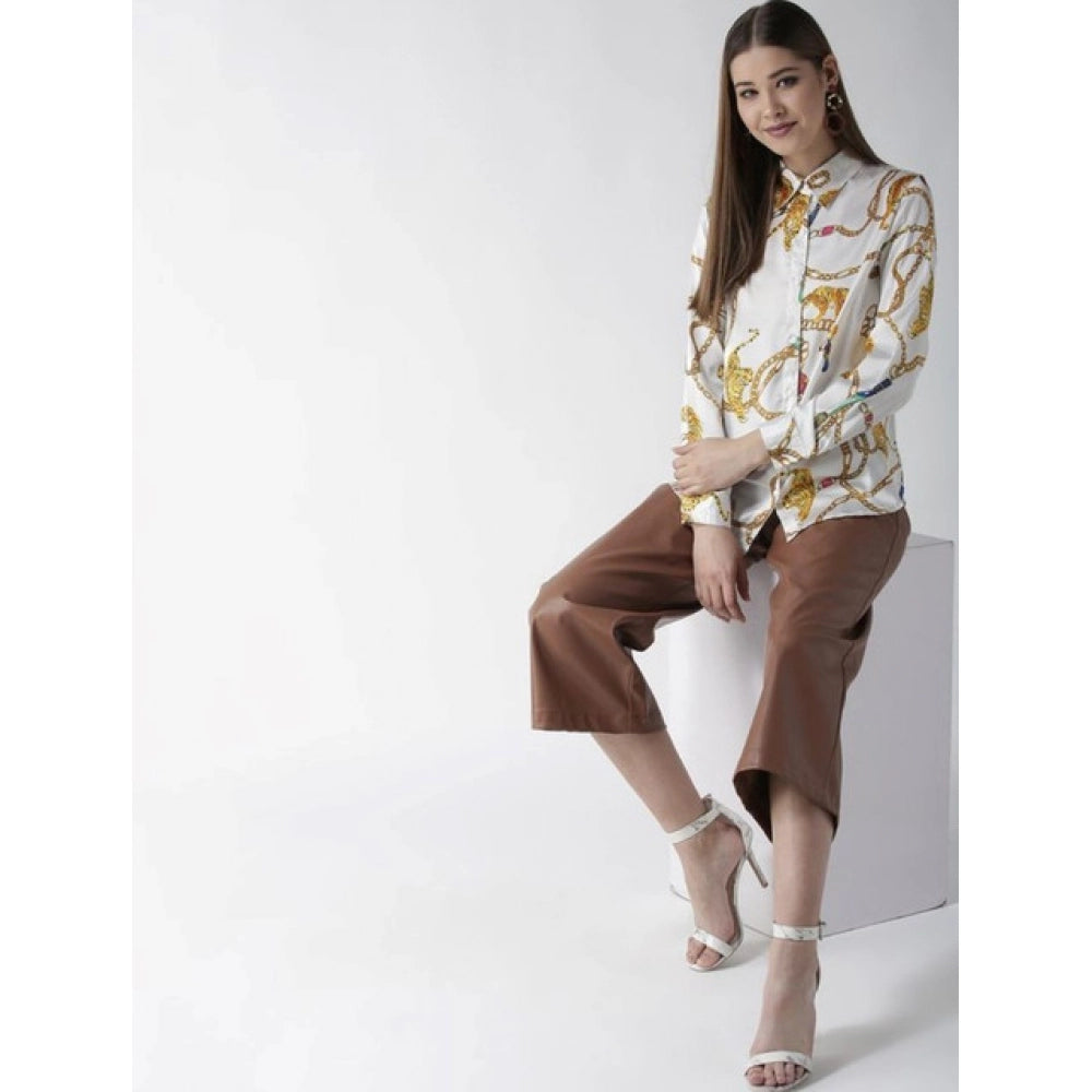 Vaystra Satin Printed Long Sleeves Shirt – White-Gold