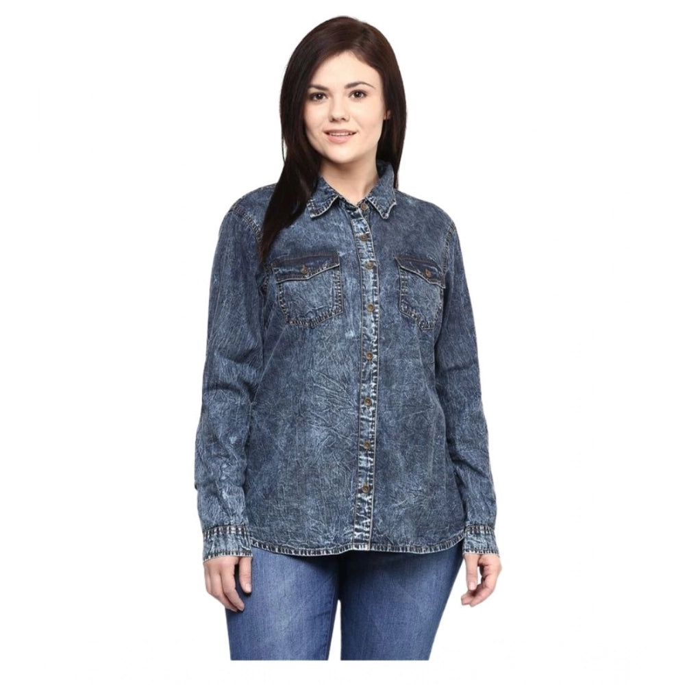 Vaystra Denim Solid Long Sleeves Shirt – Blue