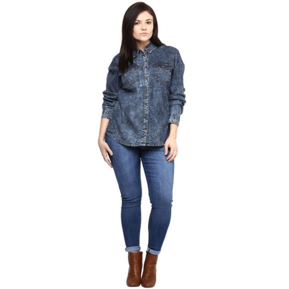 Vaystra Denim Solid Long Sleeves Shirt – Blue