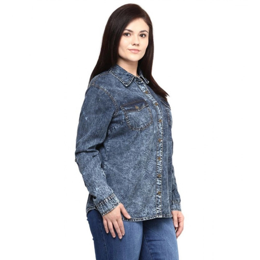 Vaystra Denim Solid Long Sleeves Shirt – Blue