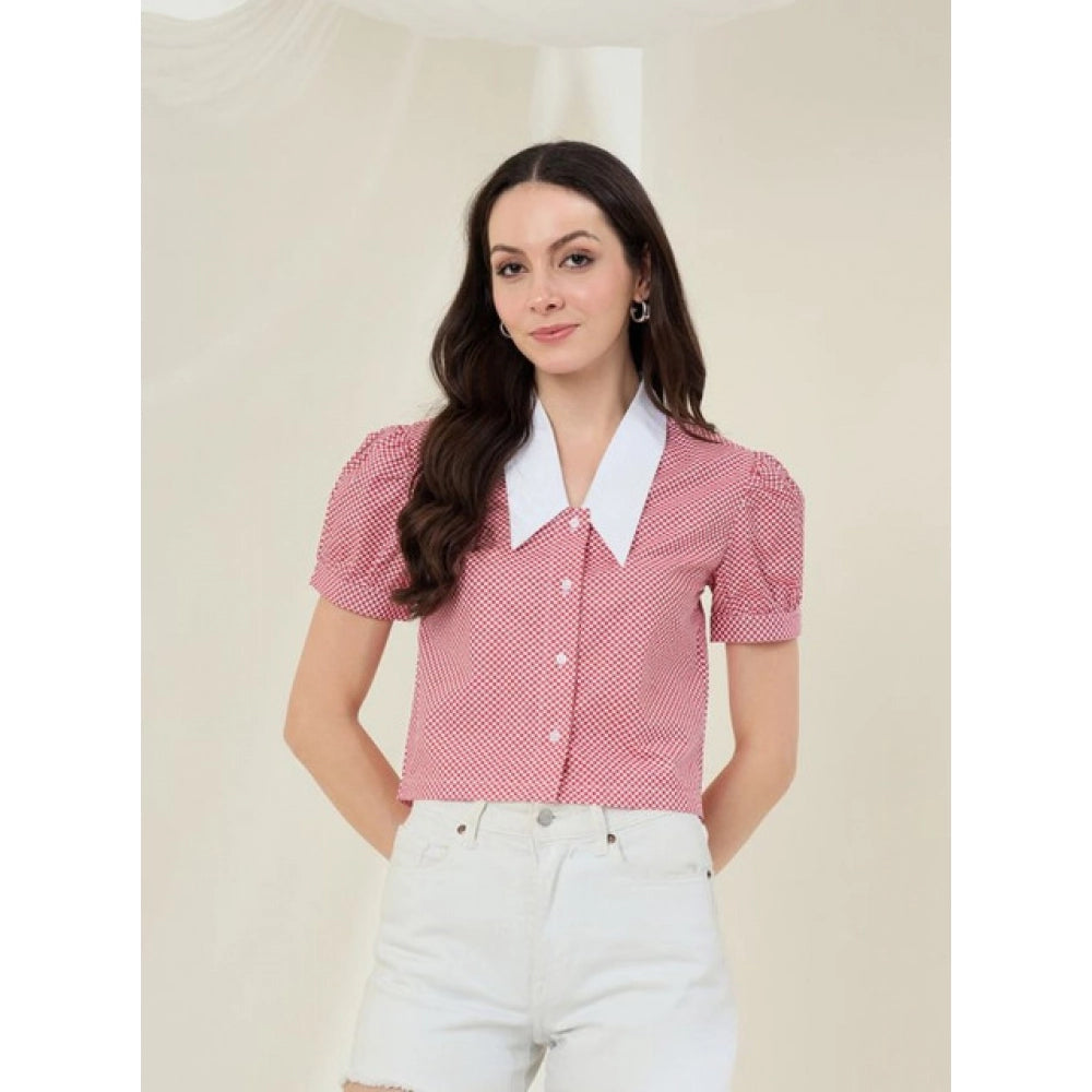 Vaystra Cotton Checkered Half Sleeve Shirt – Red-White
