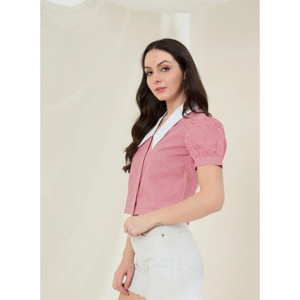 Vaystra Cotton Checkered Half Sleeve Shirt – Red-White