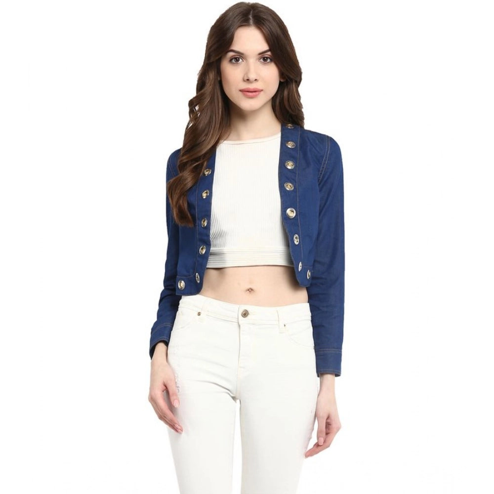 Vaystra Denim Embellished Long Sleeves Shrug – Blue