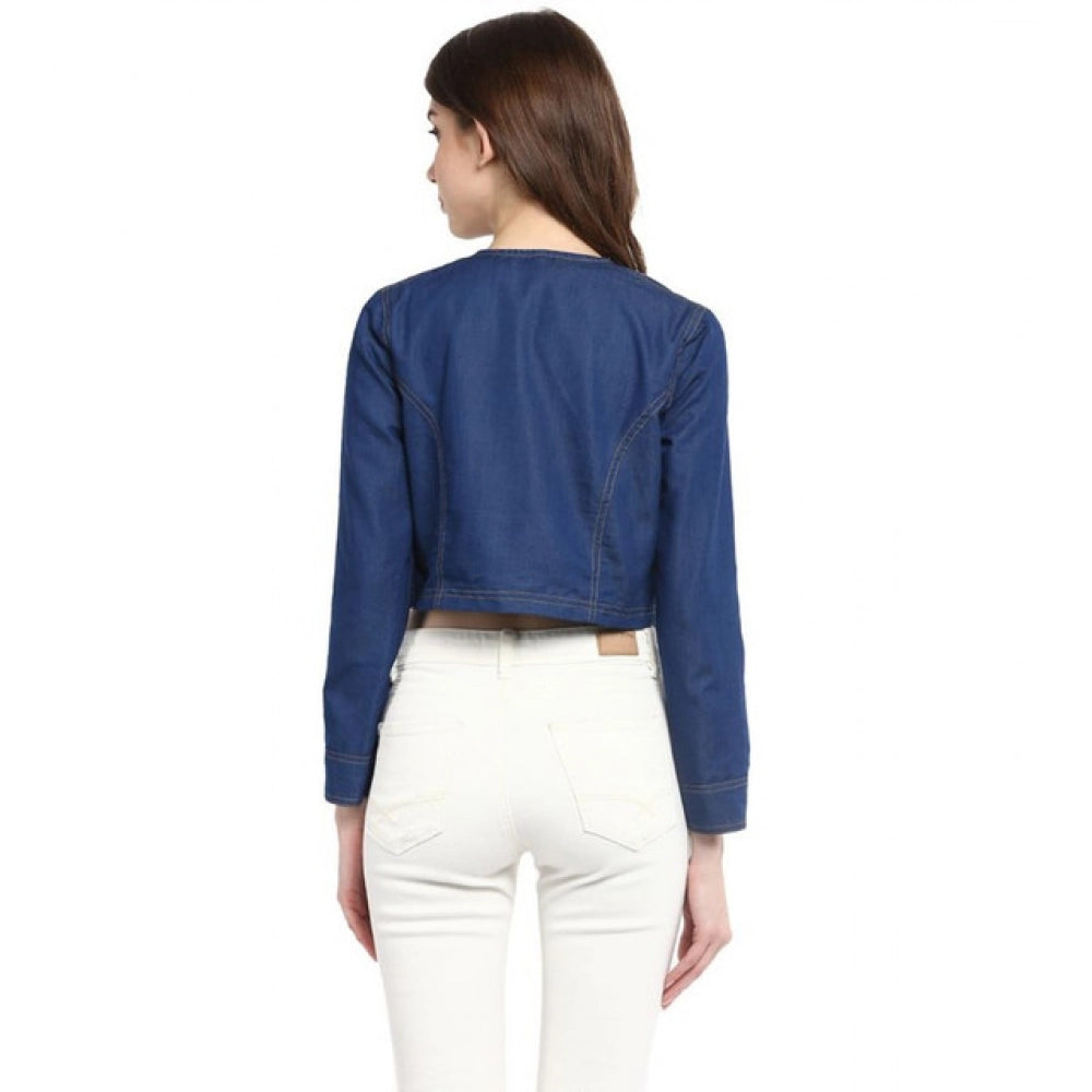 Vaystra Denim Embellished Long Sleeves Shrug – Blue